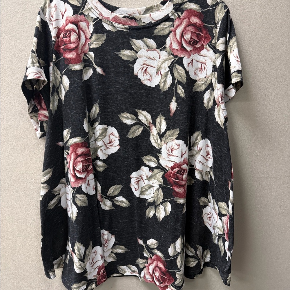 LuLaRoe Erika floral short-sleeve shirt.